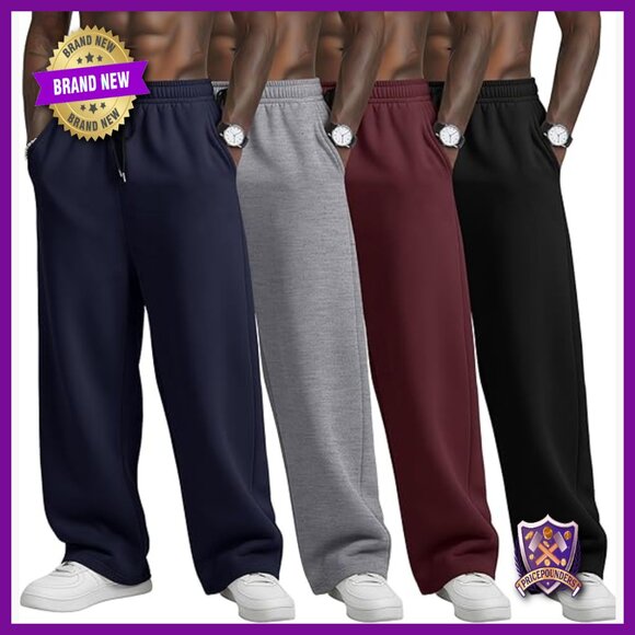 4 Pack Big & Tall Sweatpants Athletic Joggers Drawstring Pockets